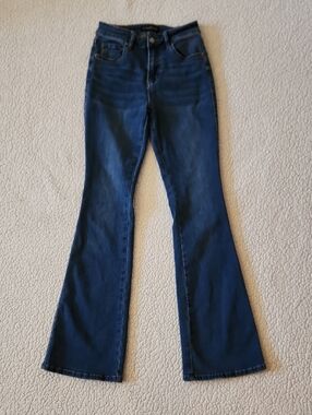 Flying Banana Curvy High-rise Flare Leg Dark Wash Cotton Blend Denin Jeans